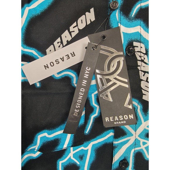 Reason Shirt Mens Small Black Lightning Print Button Up Short‎ Sleeve AZWT-006 - Picture 3 of 12